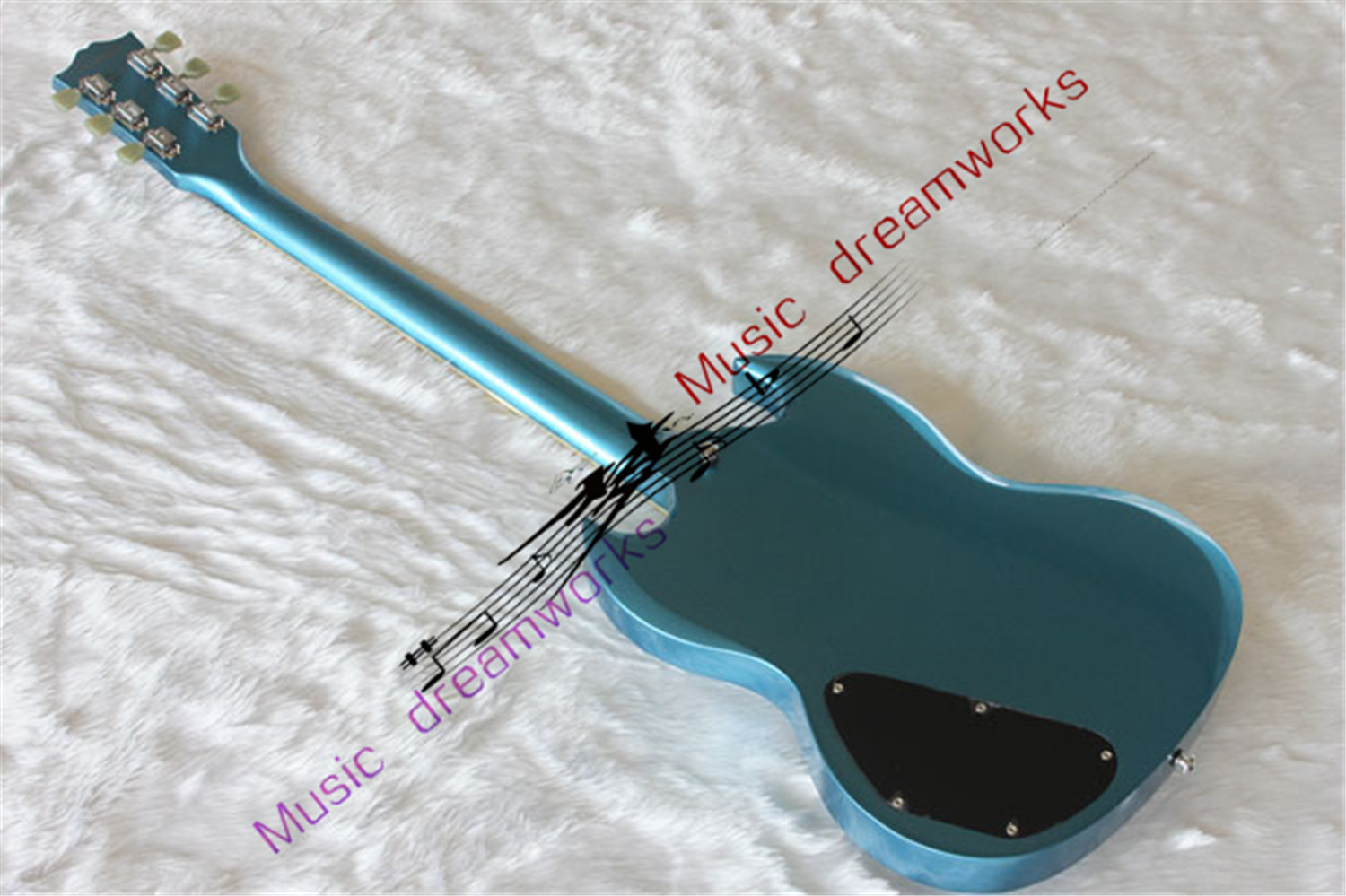 Niebieski srebrny proszek G-400 Wysokiej jakości gitara elektryczna SG, sprzęt sprzętowy niklu, duża tablica ochrony pickupu, w magazynie, szybka wysyłka