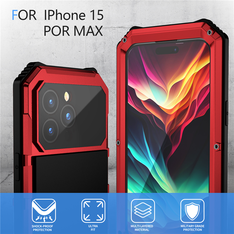 iPhone 15 Pro Max Samsung Galaxy S23 S22 S24 Ultra Full Protective Metal Bracket Shell 지원 무선 충전을위한 야외 스포츠 알루미늄 합금 전화 케이스.