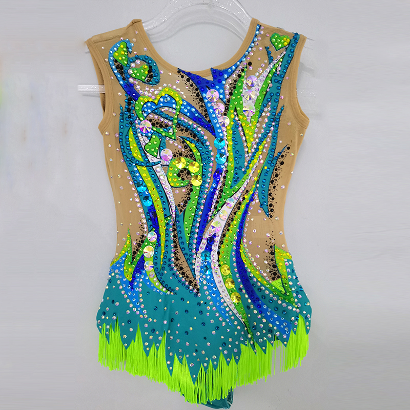 Liuhuo dostosuj kolory rytmiczny gimnastyka Templanika Dziewczyny Kobiety Konkurs Artystyka Gymnastics Performance Wear Crystal Green BD746