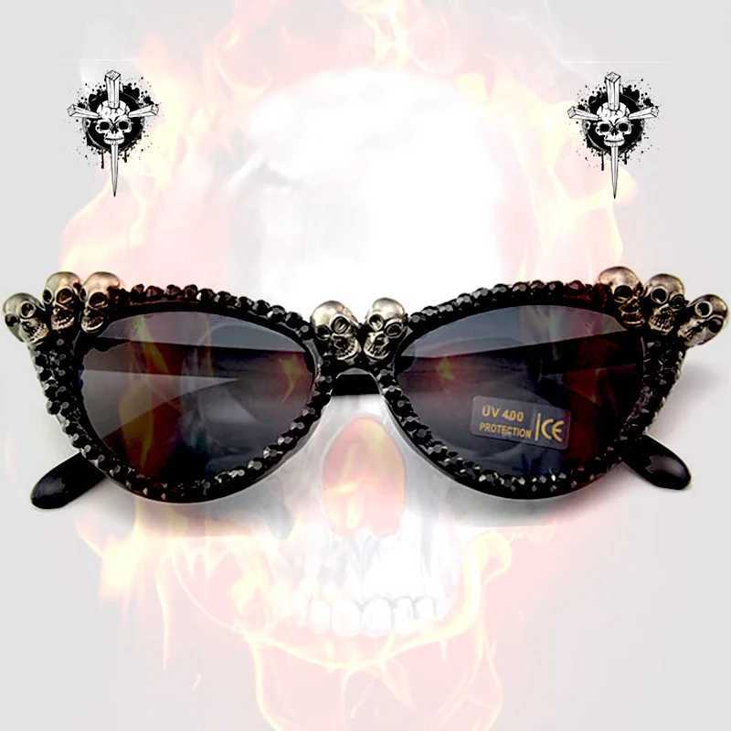 Sunglasses Gothic Skull Sunglasses Halloween Christmas Cat Eye Crystal Punk Sun GlassesL2402