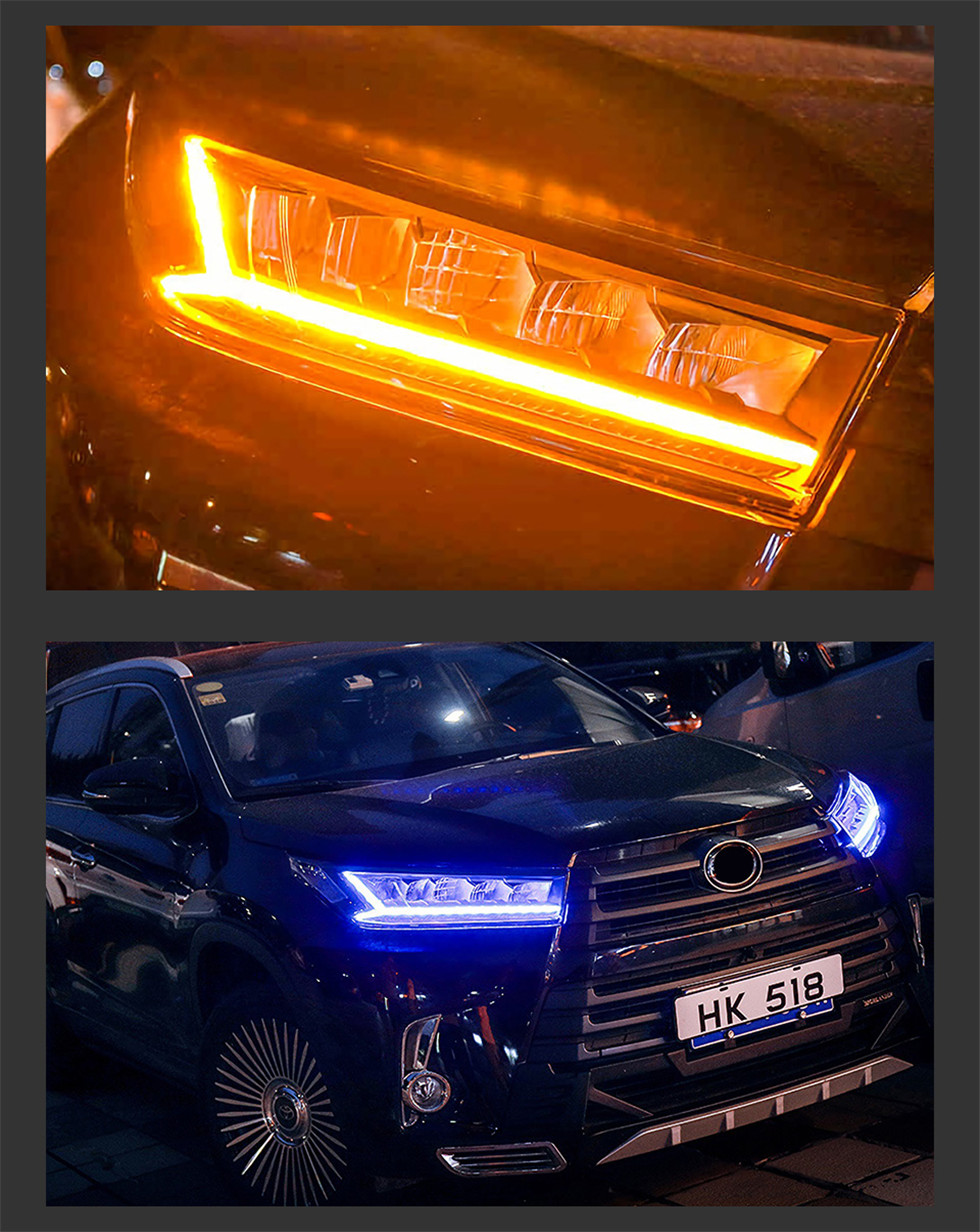 Bilstyling för Toyota Highlander 20 18-20 20 Kluger LED-strålkastare Drl Animation Blue Running Lights Dynamic Signal Assembly