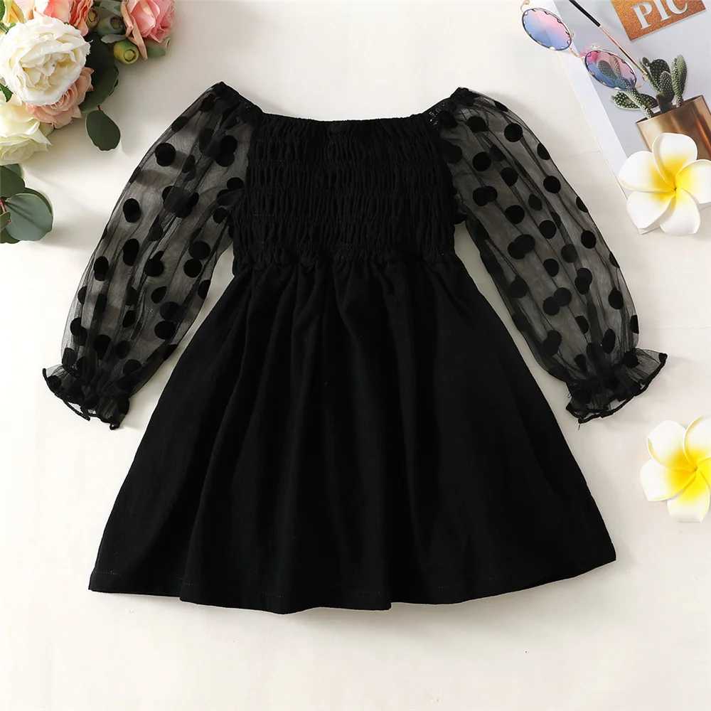 Robes de fille 1-6 ans bébé fille mode hors de l'épaule robe à manches longues en maille noire pour printemps automne fête photographie jupe tenuesl2402