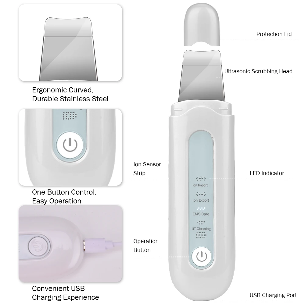 Zubehör Ultraschall-Hautwäscher, wiederaufladbar, Ionen-Tiefenreinigung, Vibrationsmassagegerät, Akne-Mitesser-Entfernung, Reinigungsmittel, Gesichtspflege, Spa