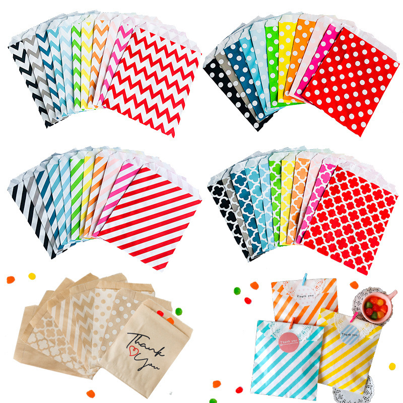 5x7 Inches Wave Striped Pattern Gift Paper Bags DIY Decoration Packaging Cute Holiday Wedding Christmas Favor Candy Treat Bags