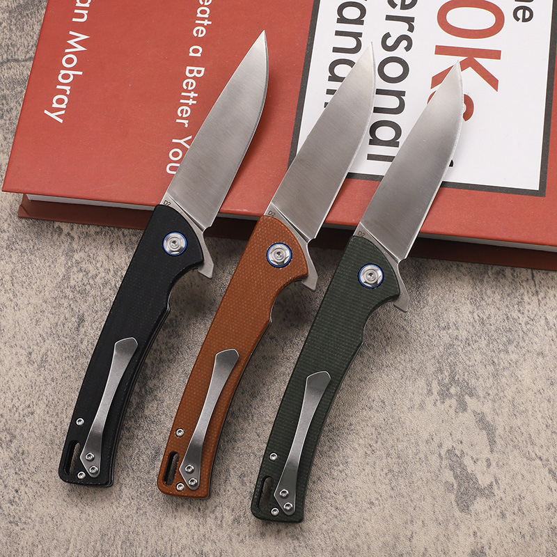 Promotion A2246 Flipper Folding Knife D2 Satin Blade CNC Micarta Handle Ball Bearing Fast Open Folder Knives EDC Tool