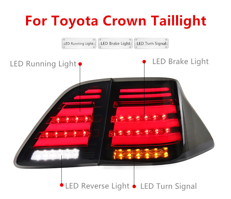 Toyota Crown Altis Car Taillight 2005-2009의 LED 회전 신호 테일 램프. 후방 브레이크 리버스 라이트 자동차 액세서리