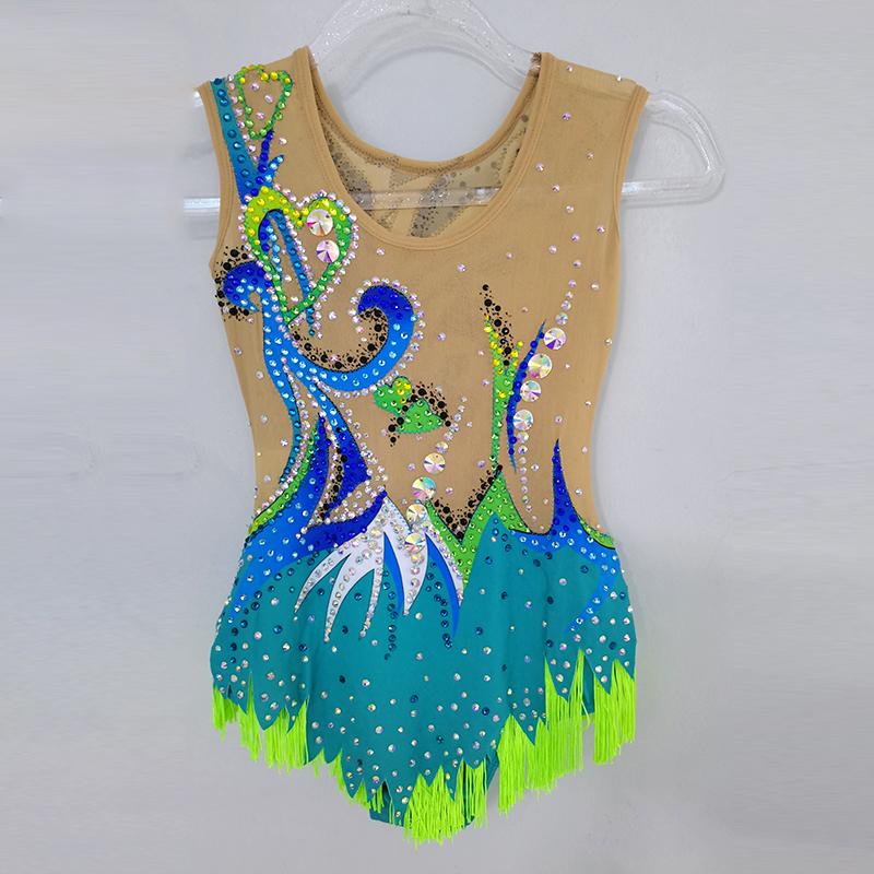 Liuhuo dostosuj kolory rytmiczny gimnastyka Templanika Dziewczyny Kobiety Konkurs Artystyka Gymnastics Performance Wear Crystal Green BD746