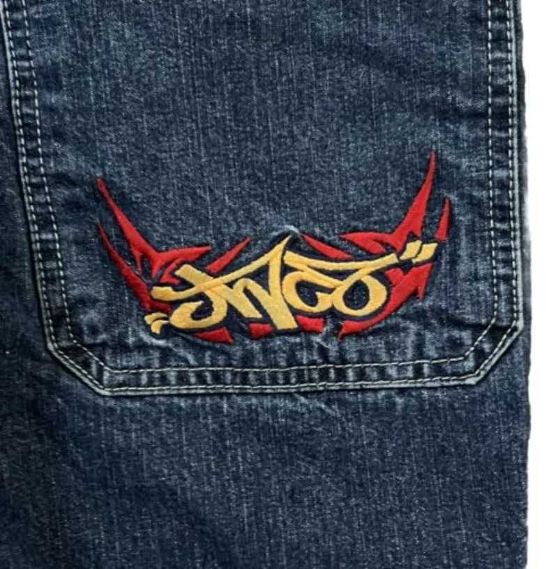 Men's Jeans American Popular Vintage JNCO Pattern Embroidered Jeans Men Street Hip Hop Casual Mopping Wide Leg Pants Couples Loose TrousersL2402