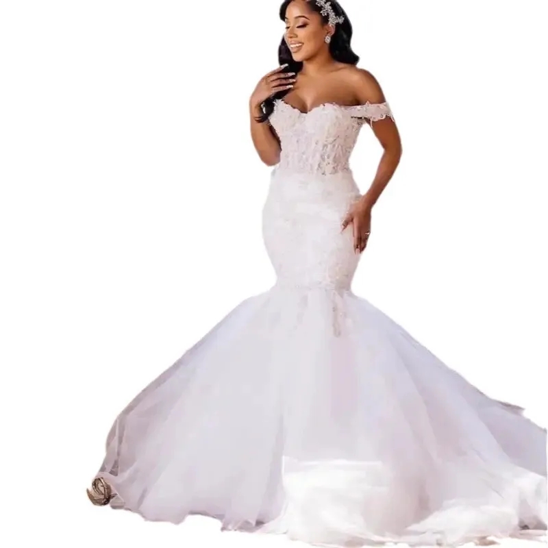 2024 Portrait plus size Mermaid wedding dress new Organza Beading Backless Sequin Off Shoulder Bridal Gowns Sweep Train Wedding Dresses Custom Made Bridal Vestidos