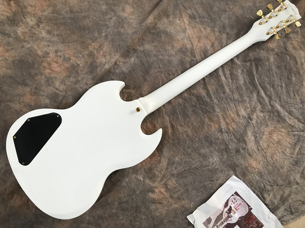 Guitare électrique SG White G-400 de haute qualité, quincaillerie dorée, pont abr-1, petite protection de micro, en stock, expédition rapide