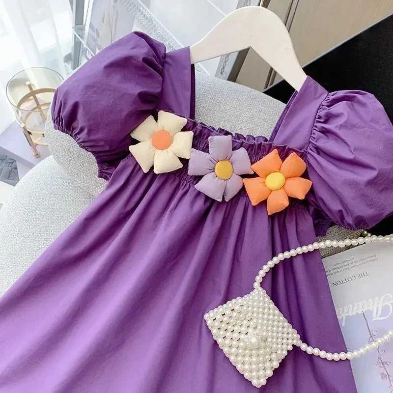 Jurken voor meisjes Babymeisjesjurken Zomer Roze Schattig Slim Fit Pofmouwen Elegante prinsessenjurk met bloemen Verjaardagsfeestje Kleding 1-9 jaar OldL2402