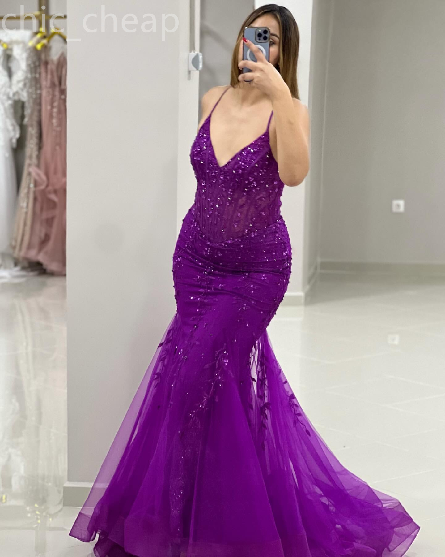 2024 ASO EBI Purple Mermaid Dress Koronki koralikowe wieczór Formalne przyjęcie Drugi przyjęcie 50. urodziny suknie zaręczynowe sukienki szatą de soiree ZJ68