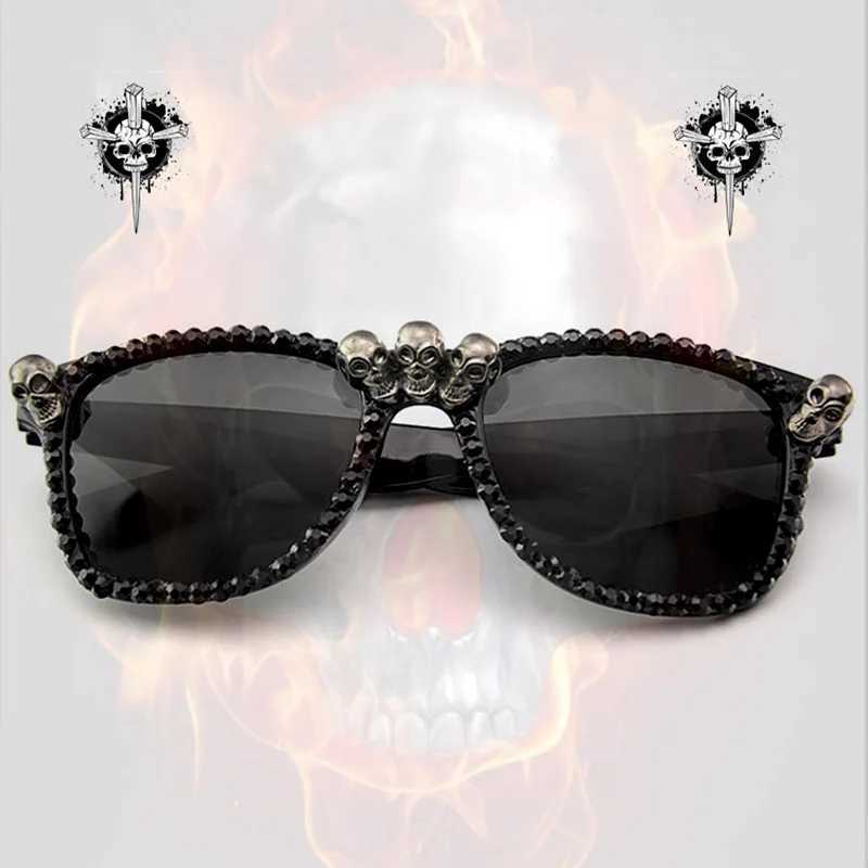 Sunglasses Gothic Skull Sunglasses Halloween Christmas Cat Eye Crystal Punk Sun GlassesL2402