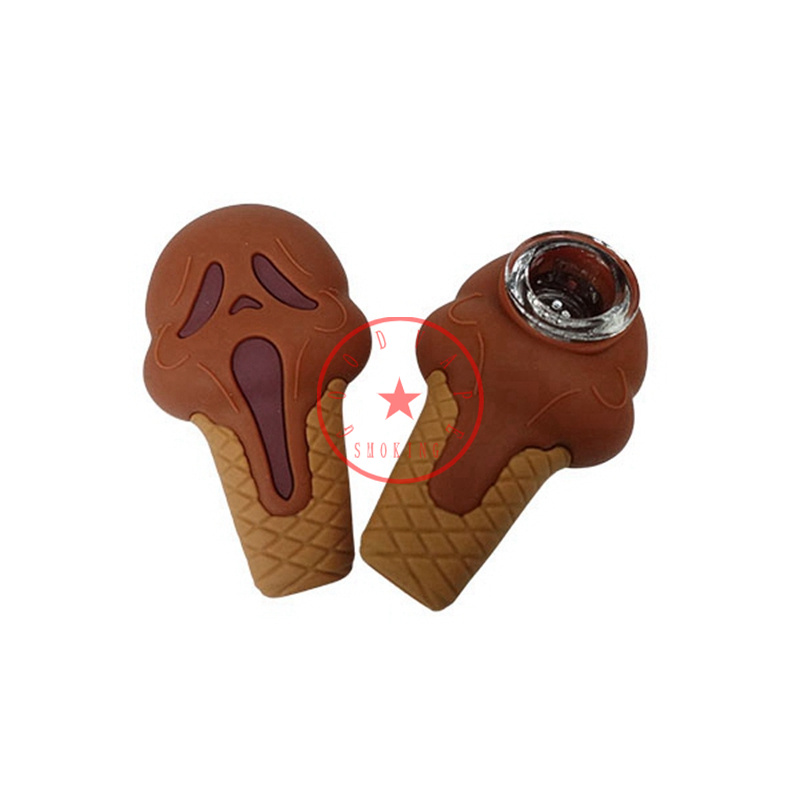 Geistergesichts-Knochen-Schädel-Eiscreme-Stile, bunte Silikonpfeifen, Glas-Nineholes-Filtersiebschale, tragbare Kräutertabak-Zigarettenspitze, Rauchhandpfeifen