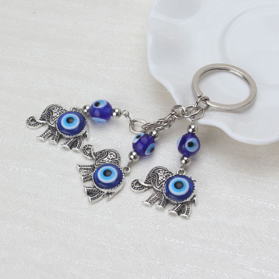 Blue Evil Eye Charms Keychain Elephant Pendent Key Chain Alloy Tassel Car Key Chain Fashion Jewelry Gifts246H