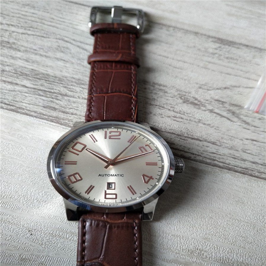 Man watch Fashio watch mechanical automatic watch wristwatch black leather strap Transparent Glass Back 012231f