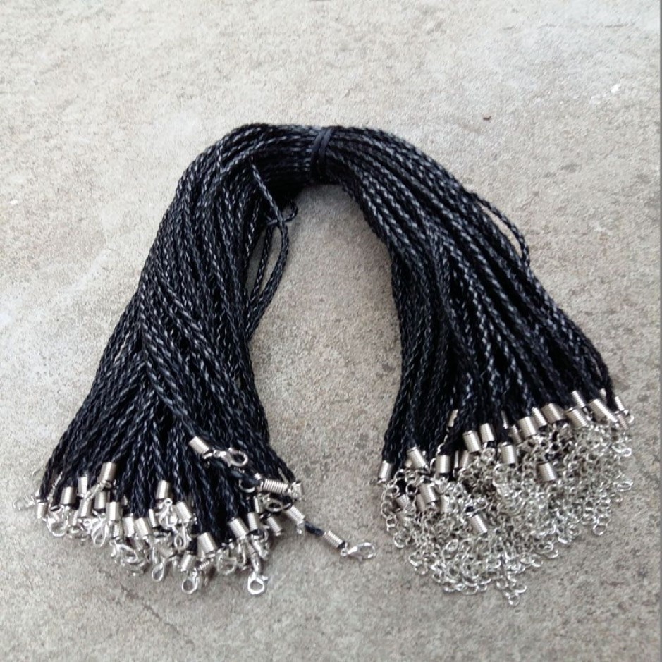 18'' 20'' 22'' 24'' 4mm Black PU Leather Braid Necklace Cords With Lobster Clasp For DIY C300S