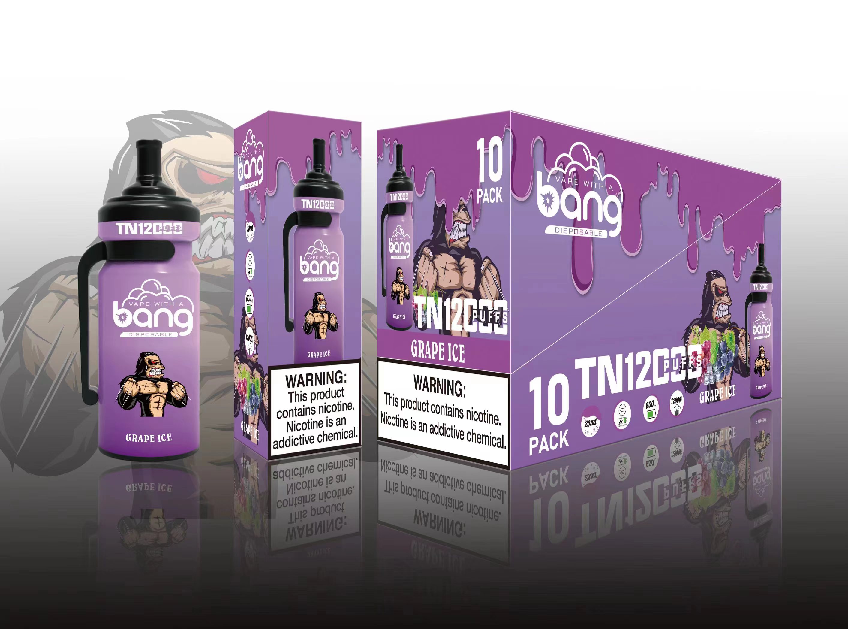 Sigarette elettroniche usa e getta originali Bang King TN 12000 Puff Vape Bobina a rete preriempita da 20 ml Batteria ricaricabile da 600 mAh Vaper 0% 2% 3% 5% Penna 12 gusti disponibili