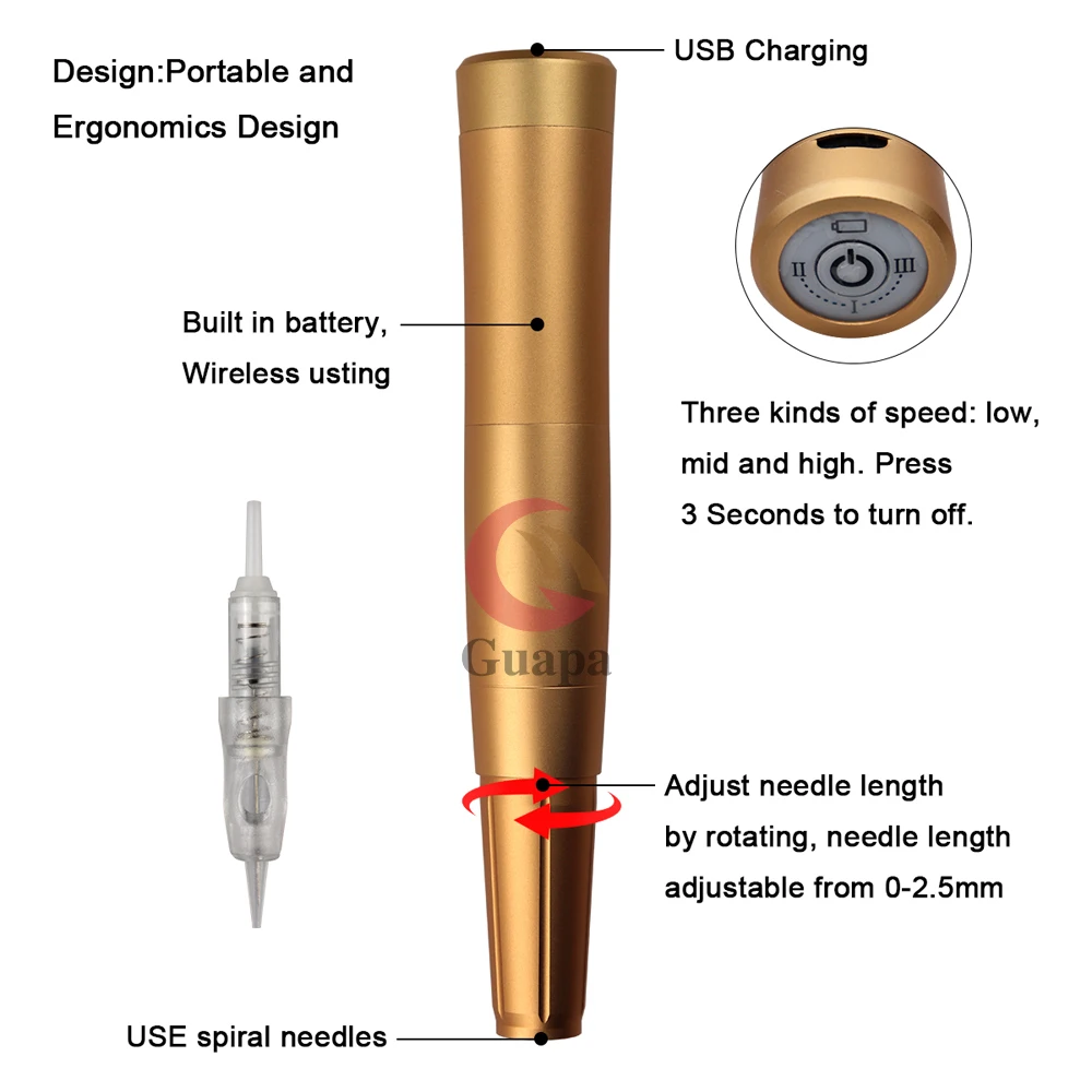 Blade Fashion Rechargeable Permanent Makeup Tattoo Hine Wireless Using Handpiece with Cartridge Needles for Ombre Brows Lip Contour