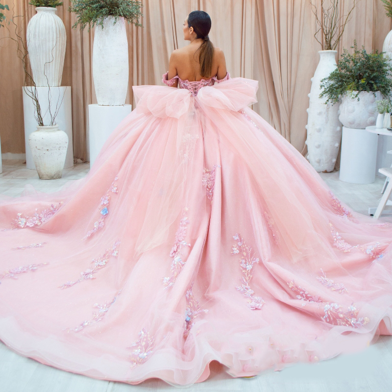 Mexiko Rosa Schatz Ballkleid Quinceanera Kleid Für Mädchen Perlen Applikationen Spitze Tull Geburtstag Party Kleider Prom Süße vestidos de 15