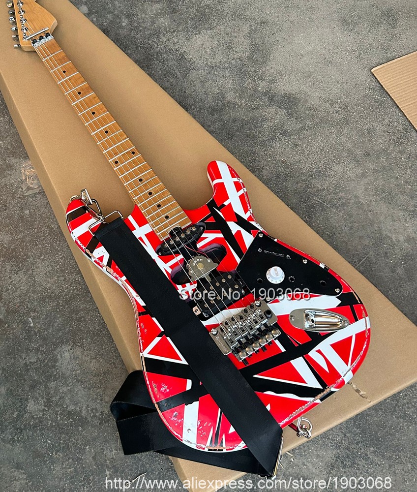 Klasyczny Eddie Relic van Halen 82 -letnia wersja Franken Electric Guitar/White Black Stripe/Heavy Aged/