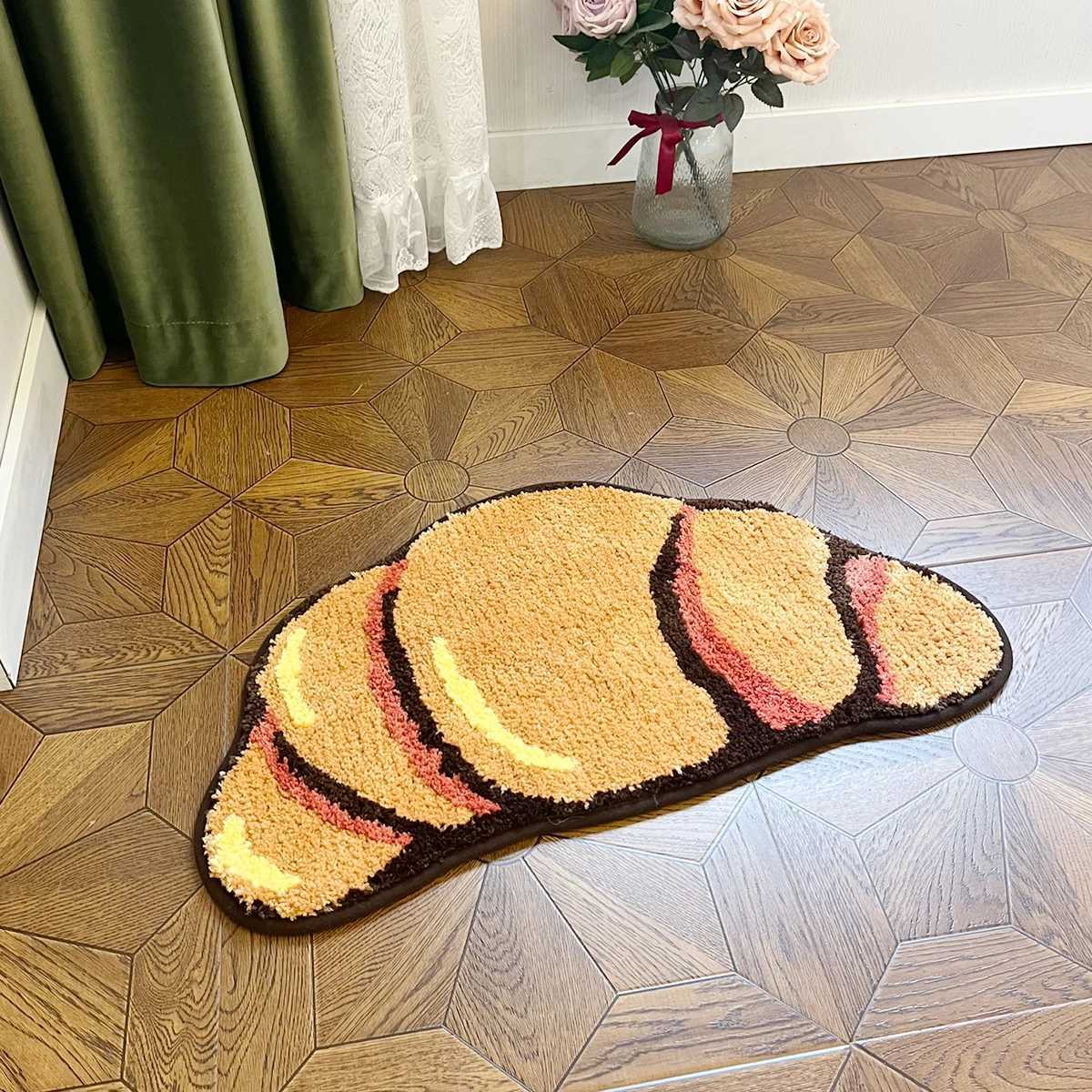 Tapetes de banho em forma de croissant - Tapete de pão aconchegante para decoração de casa Tapete de segurança antiderrapante para sala de estar e banheiros
