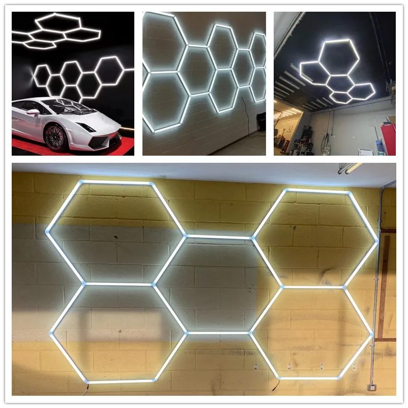 Lumière LED en nid d'abeille pour Garage, décoration de Station de lavage hexagonale, lumière LED hexagonale pour atelier, salle d'exposition de voiture, détails de voiture, plafond personnalisé