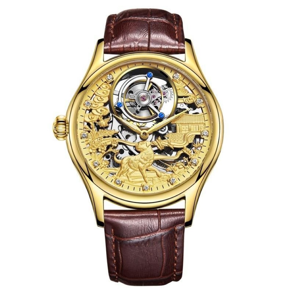 Montres-bracelets Original Luxueux Tourbillon Montre Mécanique Hommes Top Saphir Étanche Squelette Chien Cadran Relogio Masculino 701203S