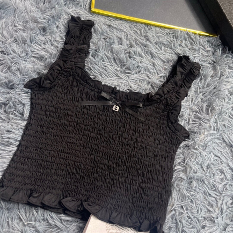 Kadınlar Tasarımcı Tankları Camisole Vest Yazı Amerikan Seksi Baharatlı Kız İnce Fit Siyah Moda Pileli Giysiler Kulak Kolları Üst