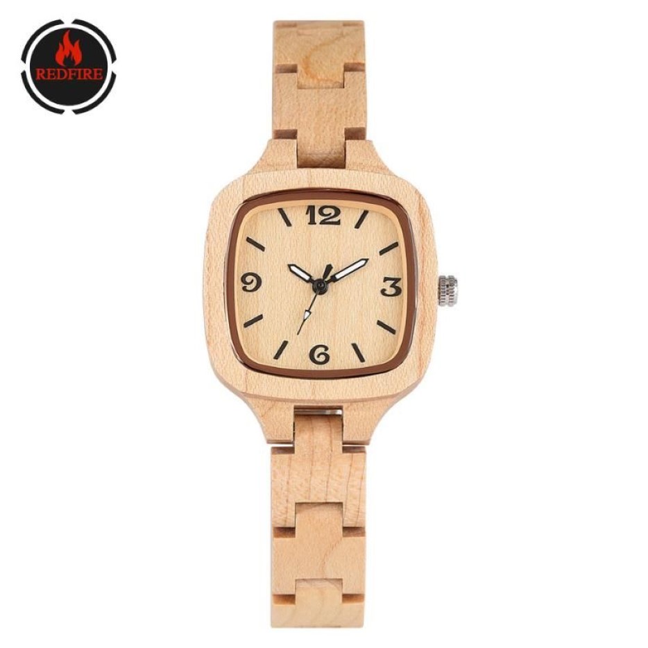 Pure Maple Wood Kadınlar Saat Moda Square Dial Lady Gizli toka reloj femenino kol saatleri için zarif ahşap bileklik 315m