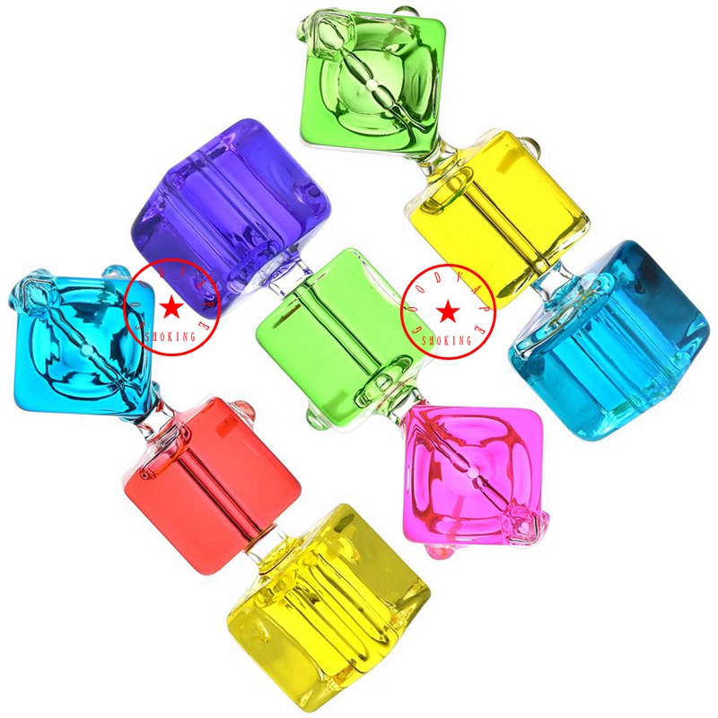 Colorful Pipes Freezable Liquid Filling Stacking Ice Cubes Style Thick Glass Handpipes Portable Dry Herb Tobacco Filter Bowl Smoking Cigarette Bong Holder DHL