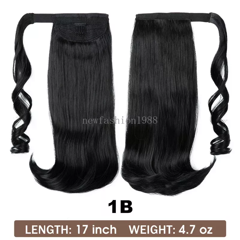 Wavy 17inch Ponytial Extension syntetiskt hårstycke med wrap runt klipp för kvinnor Lägg till volym och stil till ditt hårhårtillbehör