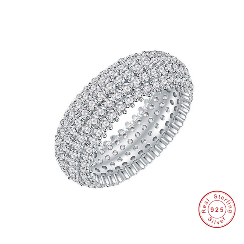 2024 Ins Top Vente Anneaux De Mariage Étincelant Bijoux De Luxe Réel 100% 925 Argent Sterling Pave Blanc Moissanite Diamant Eternity Party Femmes Bague De Mariée Cadeau Ne Se Fanent Jamais