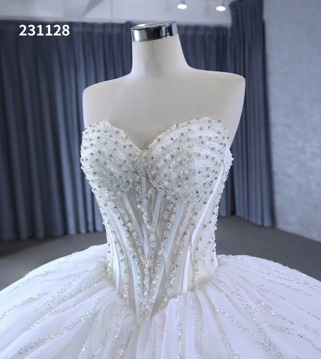 Glaromous robe de bal robes de mariée cristal chérie bustier tubulaire avec queue SM231128