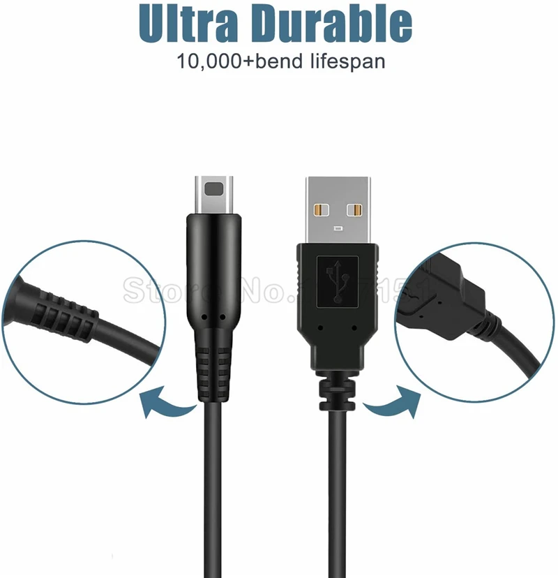 الكابلات 1.2m أسود لـ Nintendo 3DS DSI NDSI XL LL Data Sync Charing Charing USB Cable Charger