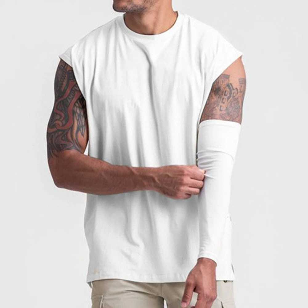 Herren-Tanktops, ärmellose Hemden aus Baumwolle für Herren, lockere Weste, Fitnessstudio, Bodybuilding, Fitness-Tanktop, Workout, atmungsaktiv, O-Ausschnitt, lässig, Übergröße, Unterhemd, L2402