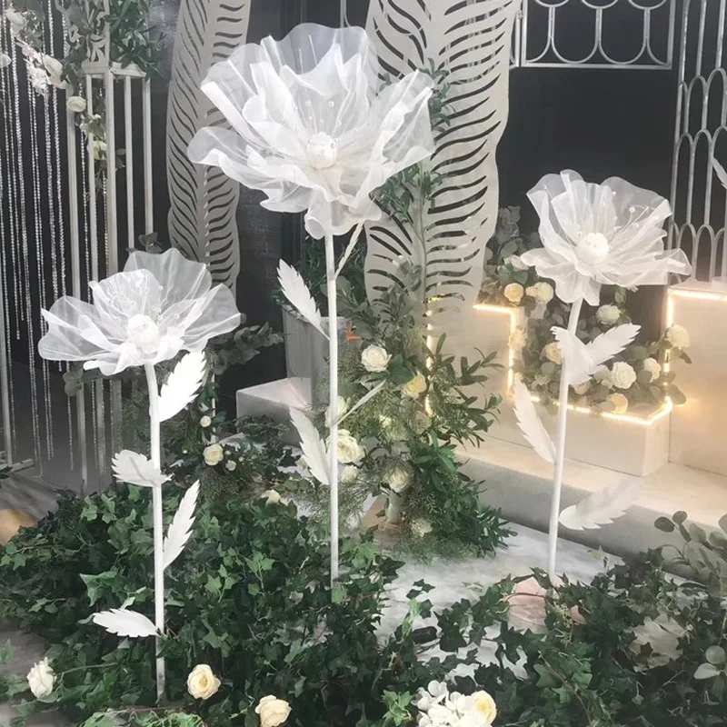 Organza di seta fatta a mano papavero grande fiore guida stradale di nozze crisantemo decorazione della finestra del partito fai da te decorazione 50 cm / 60 cm 70 cm