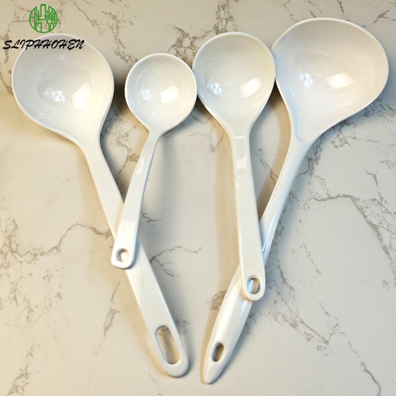100% Melamine White Imitation Porcelain Soup Spoon Dinnerware Long Handle Household Tableware