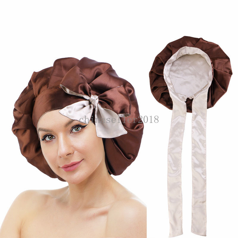 New Satin Sleep Night Cap Women Elastic Head Scarf Wrap Hair Care Bonnet Hat Sleeping Chemo Caps Headwear Hair Loss Cover Hats