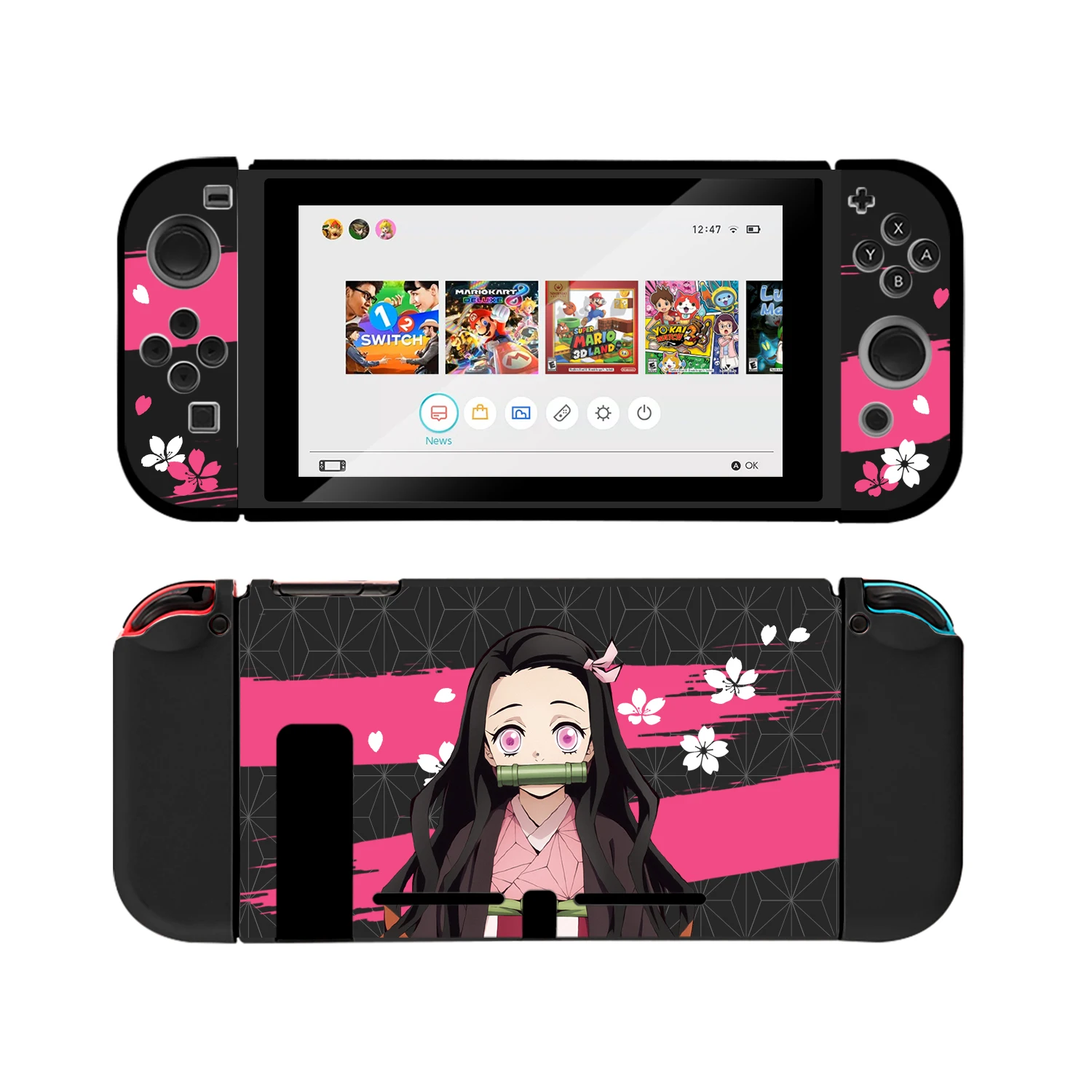 Cases Pink Anime Nintendo Switch Cover Case für Mädchen Kawaii andockbare Hart-PC-Schutzhülle für Controller JoyCon Joystick Bundle