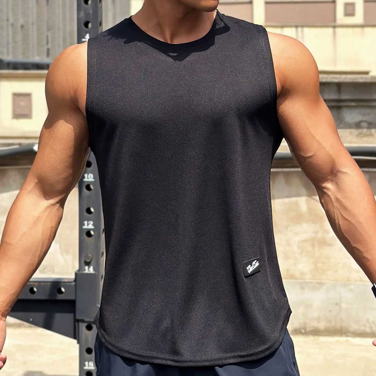 Herrtankstoppar sommar ny trend mens pullover runda nack mesh botten skjorta sport fitness topp ärmlös väst snabb dryl2402