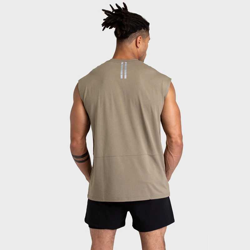 Men tanktops mannen losse mouwloze katoenen shirts mannelijke ademende sport onderhirt lopend vest singlet heren fitness gyms tanktopsl2402