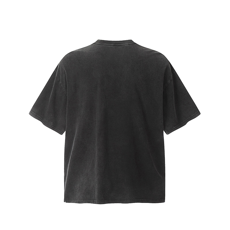 Grå gul svart tryck t-shirt 1 kvalitet streetwear vintage tvättad tee topp överdimensionerad t-shirt