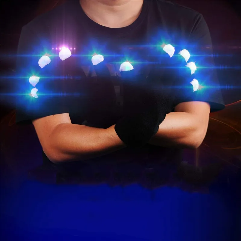 Nachtbeleuchtung, LED-Handschuhe, Fingerlichter, Fingerspitzen, blinkend, 3 Farben, 7 Modi, schwarz, Rave-Halloween-Kostüm, Partygeschenke, leuchtendes Spielzeug, Neuheit