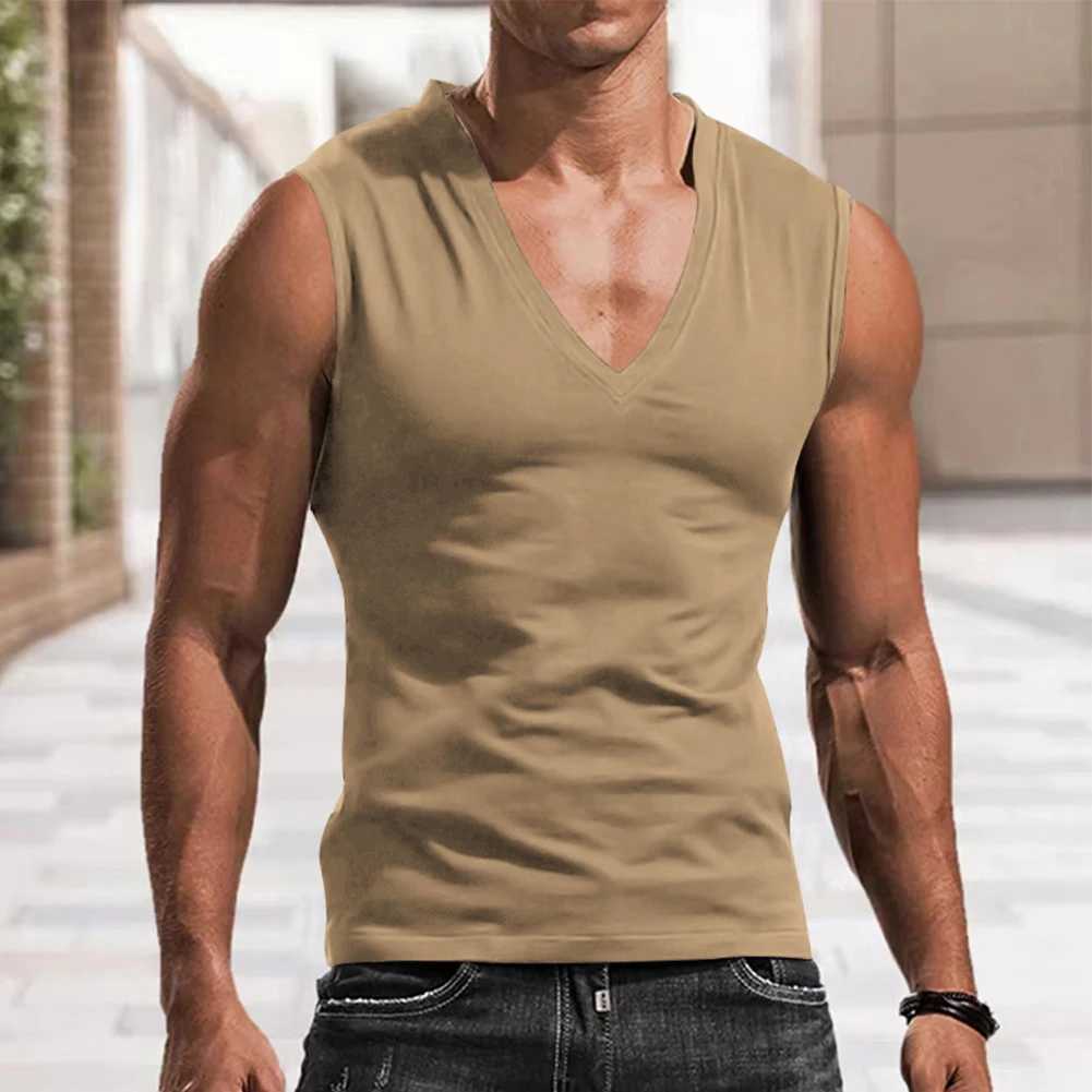 Débardeurs pour hommes Hommes col en V débardeurs sans manches T-Shirt sport gymnase Fitness gilet homme musculation sweats été mâle sous-vêtements SingletsL2402