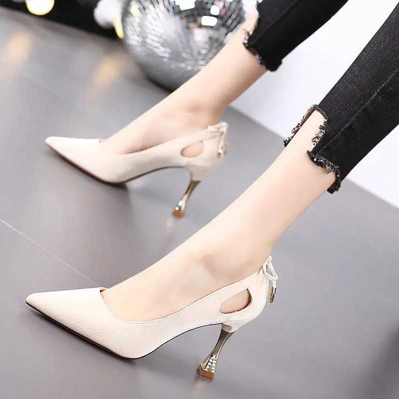 Sandals 2022 Female Casual High Quality Pointed Toe Yellow Slip on Stiletto Heels for Office Women Party Black Heel Shoes Zapatos DamaL2402