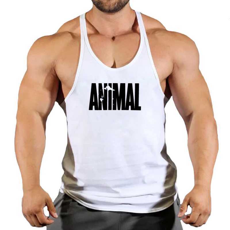 Herrtankstoppar 2023 Herr Gym Tank Top Men fitness ärmlös skjorta manlig bomull djurtryck fitness sport väst underflygning gym som kör Väst Menl2402