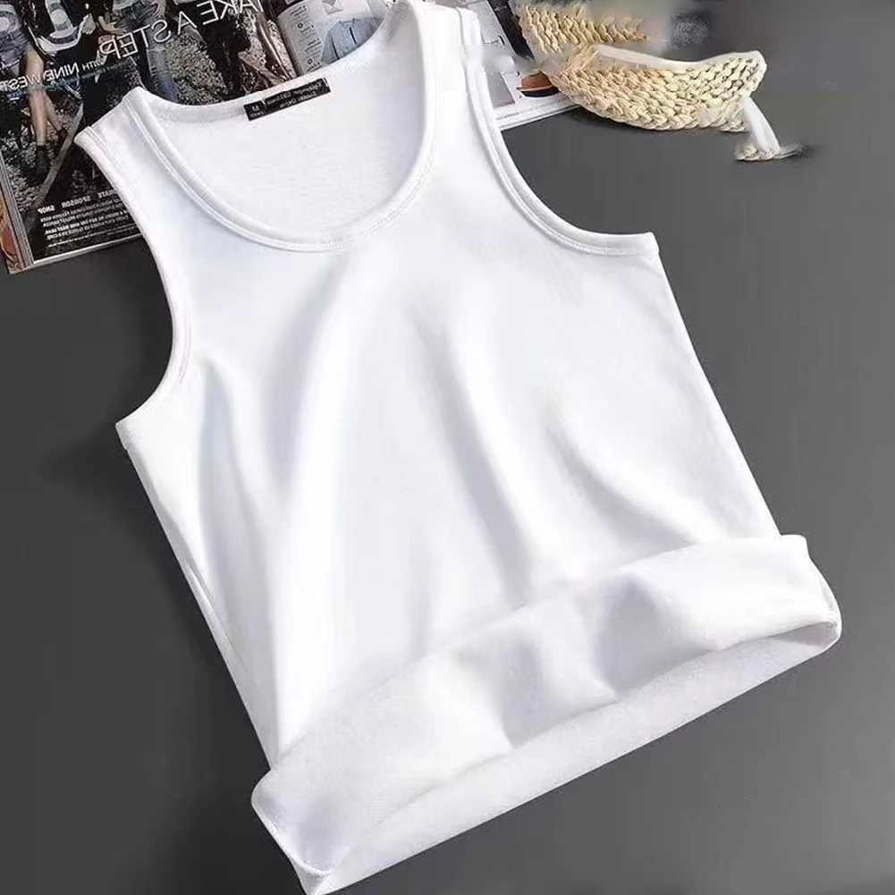 Regatas masculinas confortáveis moda masculina undershirt velo manter quente o pescoço sem mangas fino ajuste cor sólida tanque superior camada base l2402