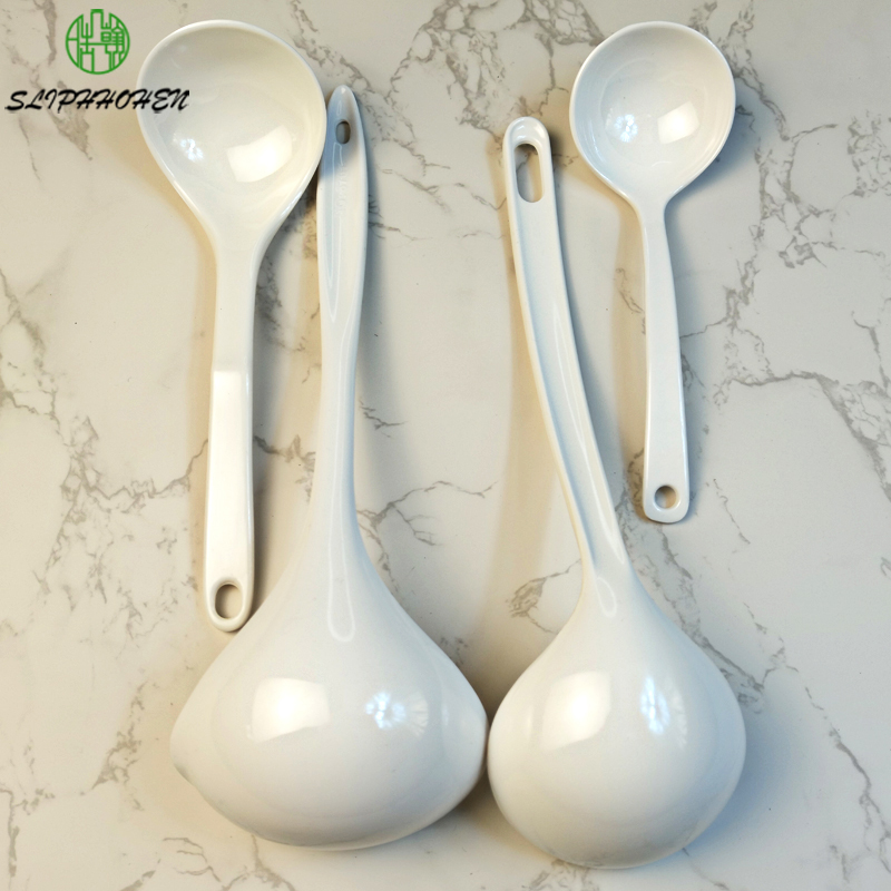 100% Melamine White Imitation Porcelain Soup Spoon Dinnerware Long Handle Household Tableware