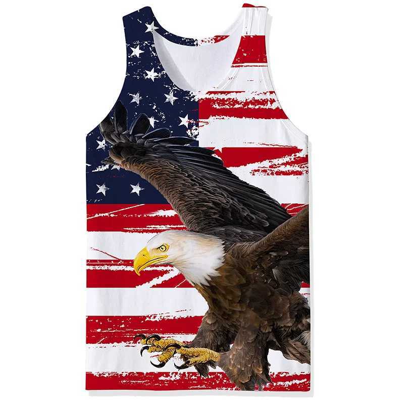 Débardeurs pour hommes USA Eagle National Flag Graphic Débardeur Gym Vêtements Hommes 3D Imprimer Basketball Vest Summer Undershirt Harajuku Fashion StreetwearL2402